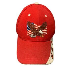 August Mens Size One Size Cap Hat USA Red White Hook Loop Adjustable Eagle Patri